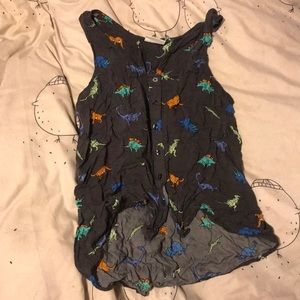 Dinosaur flowy button down shirt!